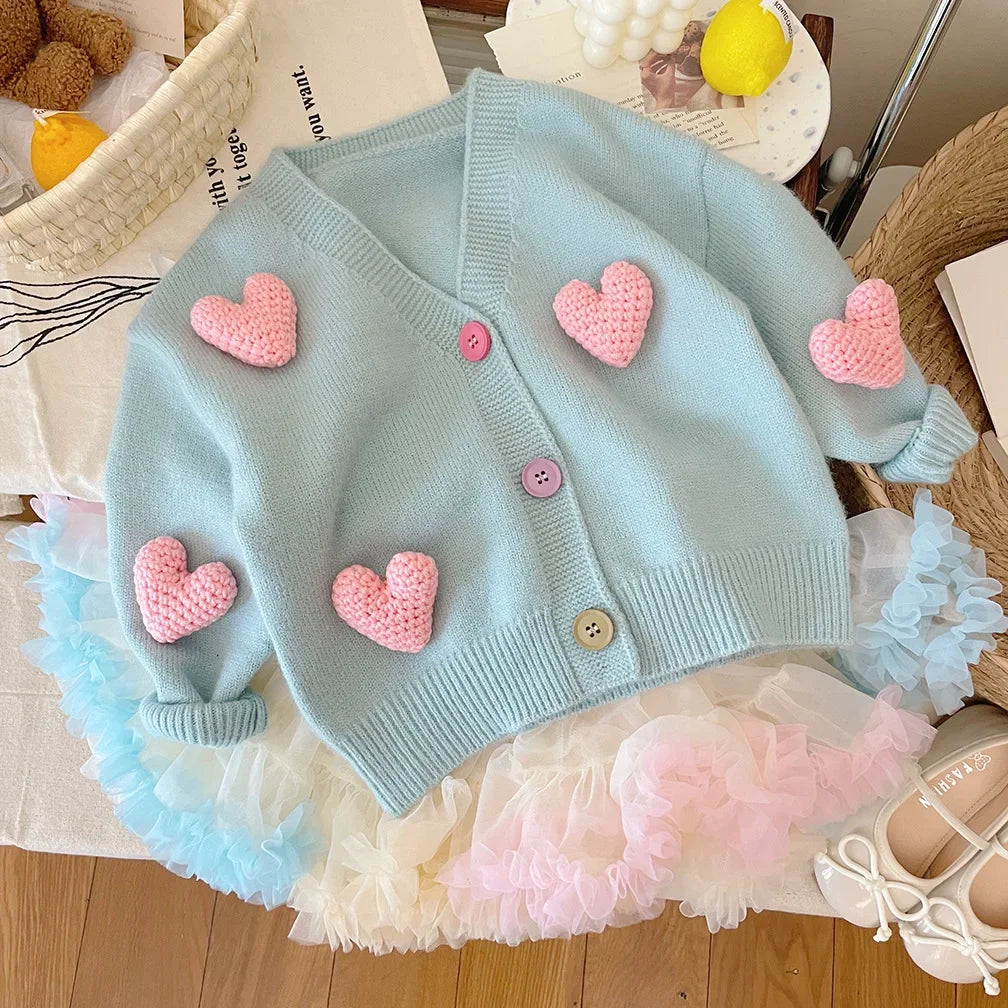 Girls Love Heart Detail Knit Cardigan